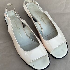 “Vintage” Salvatore Ferragamo Women's Ivory Sling-Back Sandals